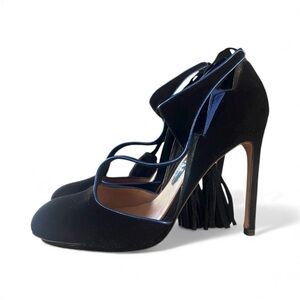Elegant Black and Blue Suede Leather Strap Stiletto Heels